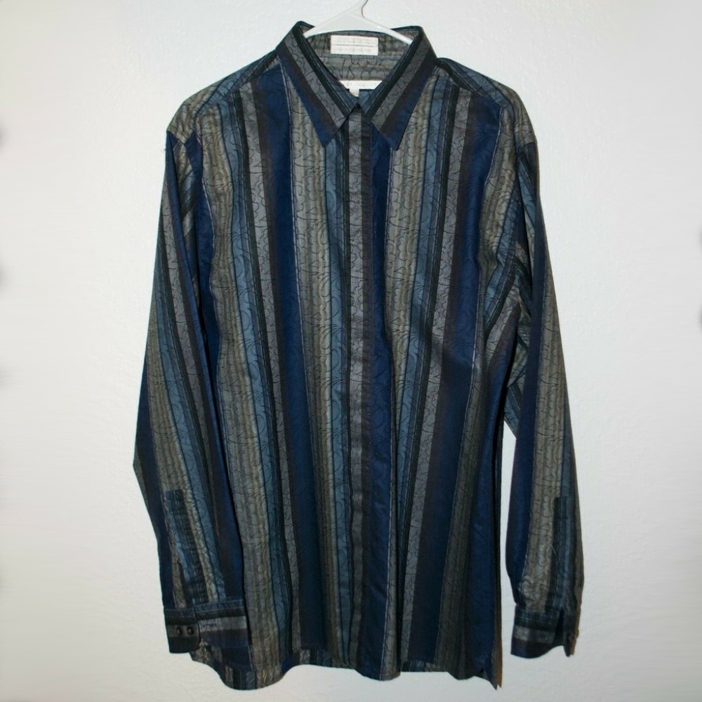 Perry Ellis Men's Shirt Large L/S Vertical Stripe